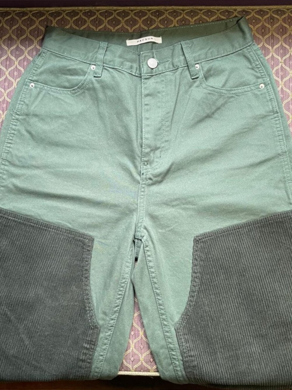 Green High Waisted Straight Leg Denim Pants